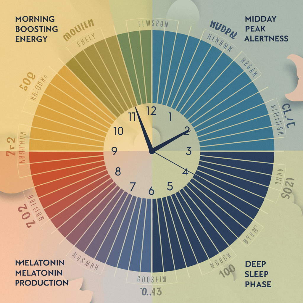 7 Common Circadian Rhythm Sleep Disorders: Causes & Treatments 12 A 24-hour circadian rhythm cycle infographic showing sleep-wake phases, melatonin production, and energy fluctuations throughout the day.