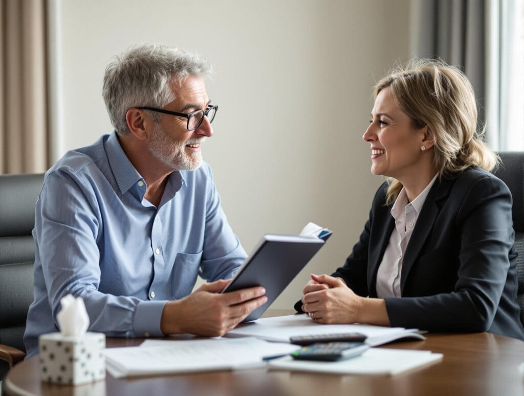 The Financial Stress Mental Health Crisis: 7 Expert Strategies That Actually Work 13 Financial therapist providing supportive counseling to client experiencing money-related stress, showing professional mental health intervention for financial anxiety