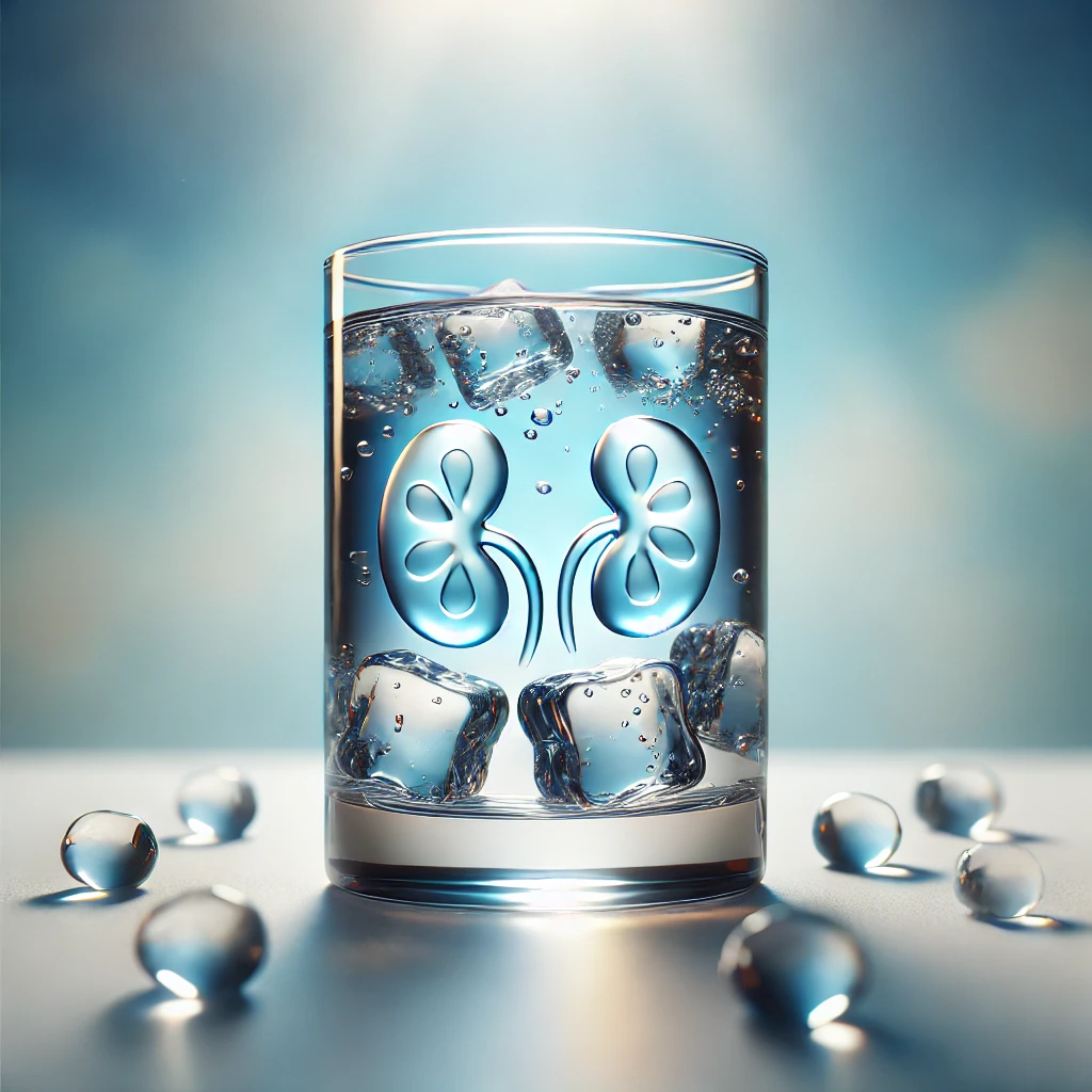 Top 10 Kidney Healing Foods to Transform Your Renal Health 12 Glass of water with kidney-shaped ice cubes, highlighting the importance of hydration for kidney function.